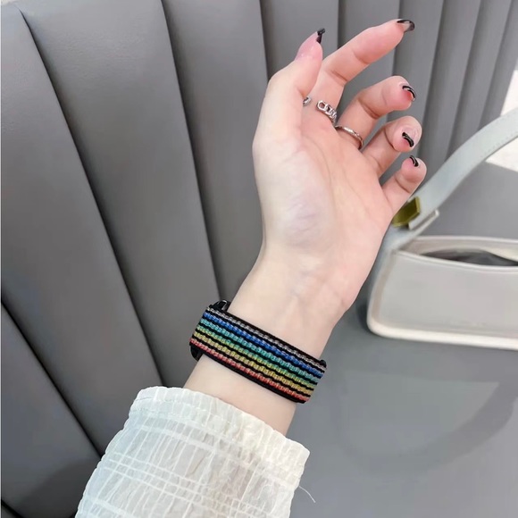 NEW BLACK RAINBOW Strap Loop Band FOR Apple Watch - Picture 4 of 9